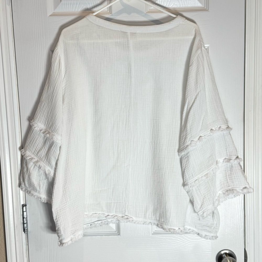 Cynthia Rowley Women's Boho White Cotton Top Size 1X Fringe Detailing Casual - Picture 2 of 9